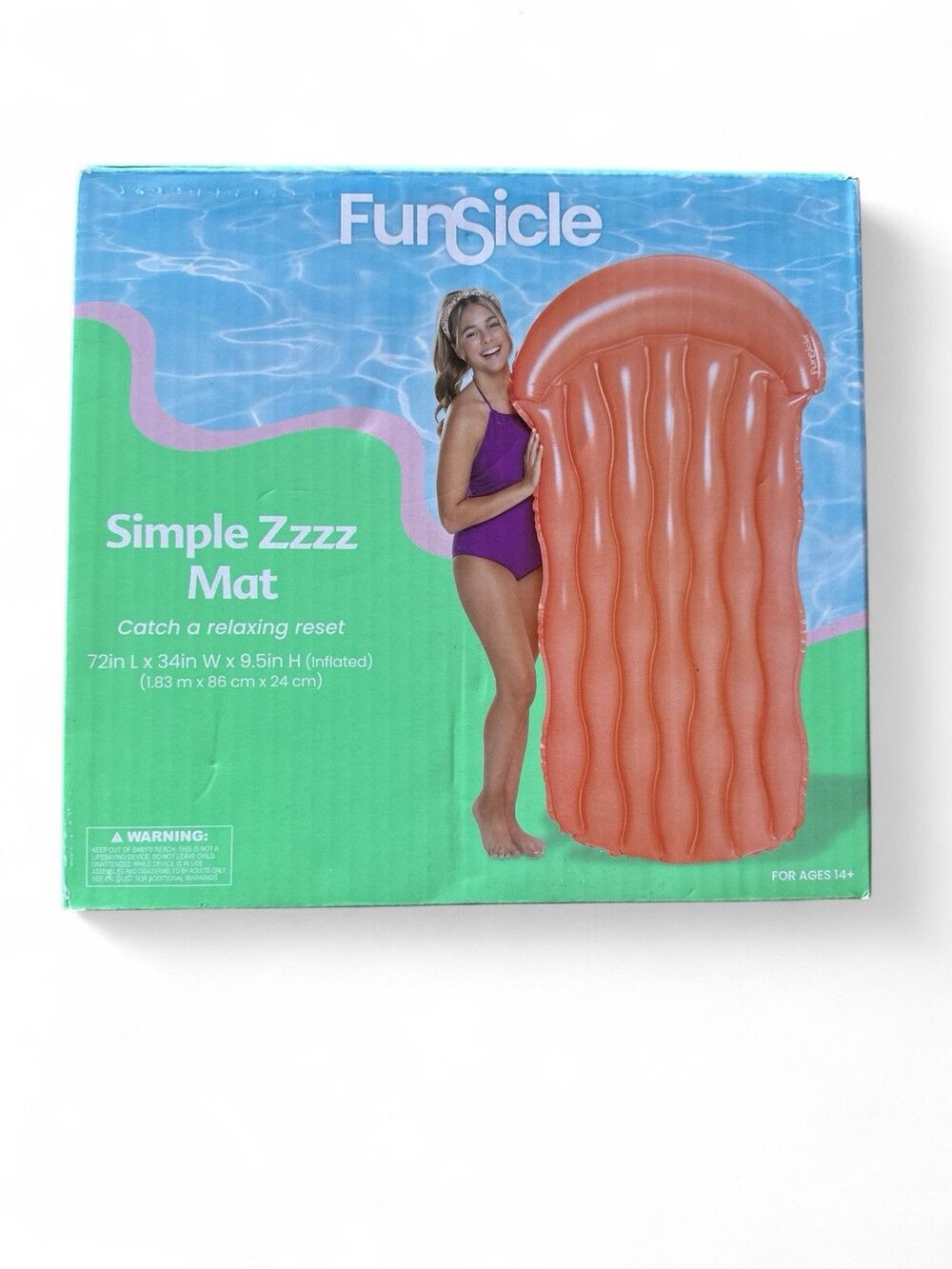Funsicle 6 ft Simple Zzzz Inflatable Water Lounge Mat w/ AirFlate Tool & Patch
